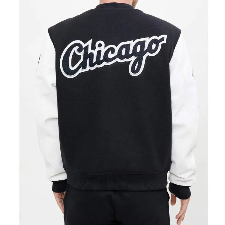 Chicago White Sox Letterman Black Wool & White Leather Sleeves Men's Jacket