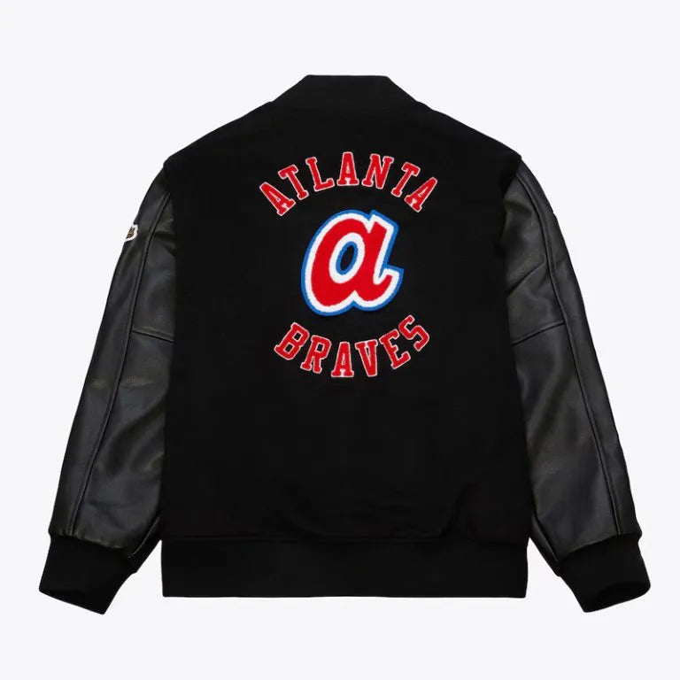 Atlanta Braves Black Out Wool & Leather Sleeves Vintage Logo Full-Snap Varsity Men's Jacket