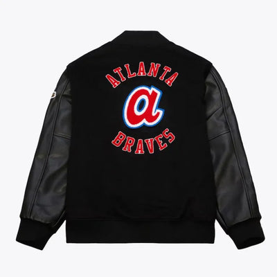 Atlanta Braves Black Out Wool & Leather Sleeves Vintage Logo Full-Snap Varsity Men's Jacket