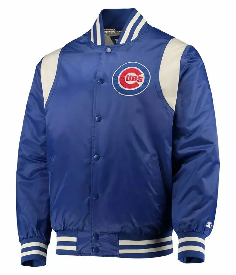 Chicago Cubs Royal Blue & Cream Satin Bomber Varsity Men's Jacket