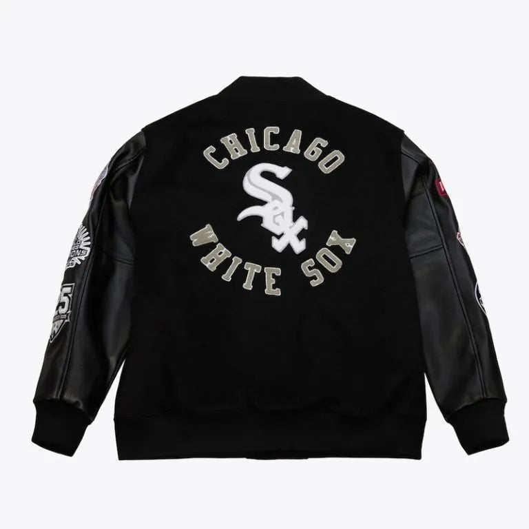Chicago White Sox Black Out Wool/Leather Full-Snap Varsity Men's Jacket