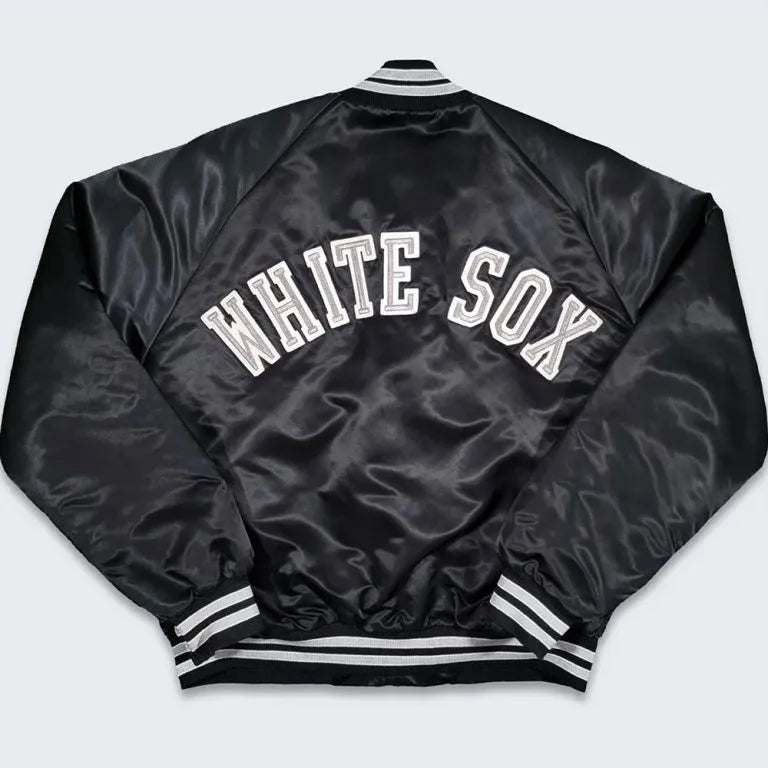 Chicago White Sox 80s Full-Snap Bomber Black Satin Men's Jacket