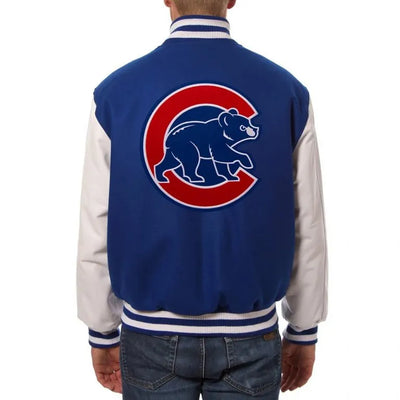 Chicago Cubs Two-Tone Royal Blue Wool & White Leather Sleeves Men's Varsity Jacket