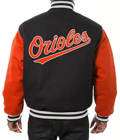 Baltimore Orioles Varsity Orange and Black Wool Men's Bomber Jacket