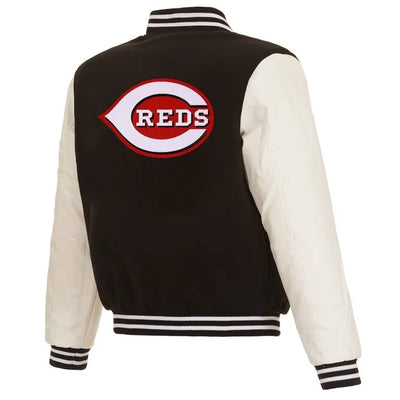 Cincinnati Reds Black Wool White Leather Men's Varsity Jacket
