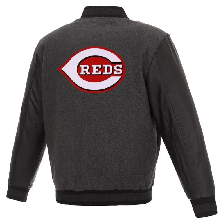 Cincinnati Reds Varsity charcoal Wool & Black Leather Sleeves Men's Jacket