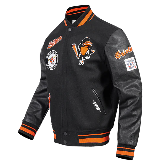 Baltimore Orioles Retro Classic Rib Black Wool & Leather Sleeves Varsity Men's Jacket
