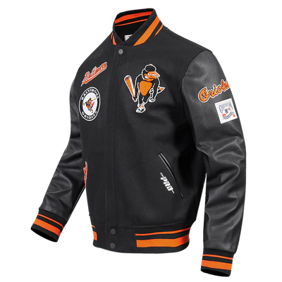 Baltimore Orioles Retro Classic Rib Black Wool & Leather Sleeves Varsity Men's Jacket