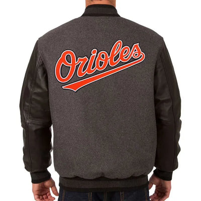 Baltimore Orioles Charcoal Wool & Black Leather Sleeves Varsity Men's Jacket