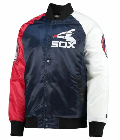 Chicago White Sox Tri-Color Satin Full-Snap Bomber Men's Jacket