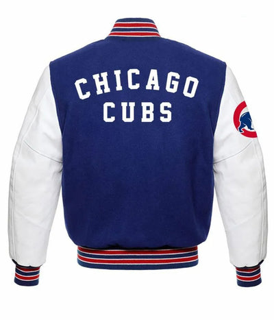 Chicago Cubs Blue Wool & White Leather Sleeves Letterman Varsity Men's Jacket