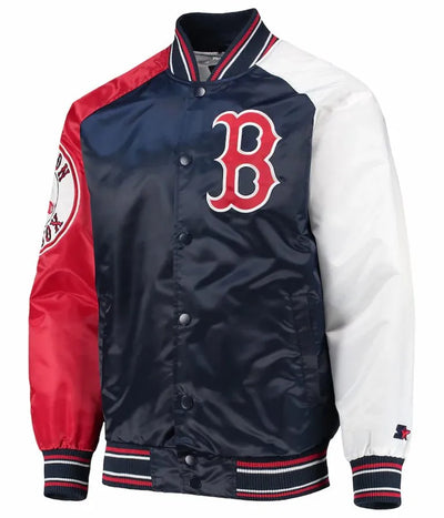 Boston Red Sox Reliever Raglan Navy Blue & Red Full-Snap Men's Bomber Jacket