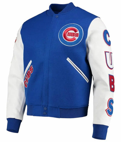 Chicago Cubs Full-Zip Royal Blue Wool & White Leather Sleeves Varsity Men's Jacket