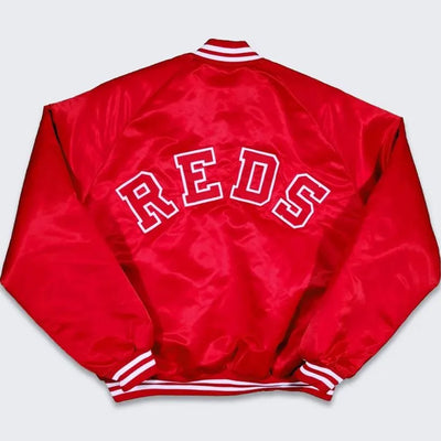 Cincinnati Reds 80s Full-Snap Bomber Red Satin Men's Jacket