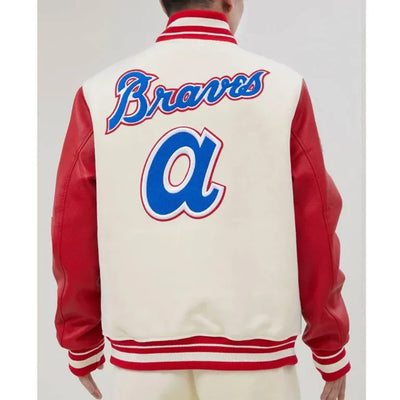 Atlanta Braves Mash Up Off White Wool and Red Leather Sleeves Full-Zip Varsity Men's Jacket