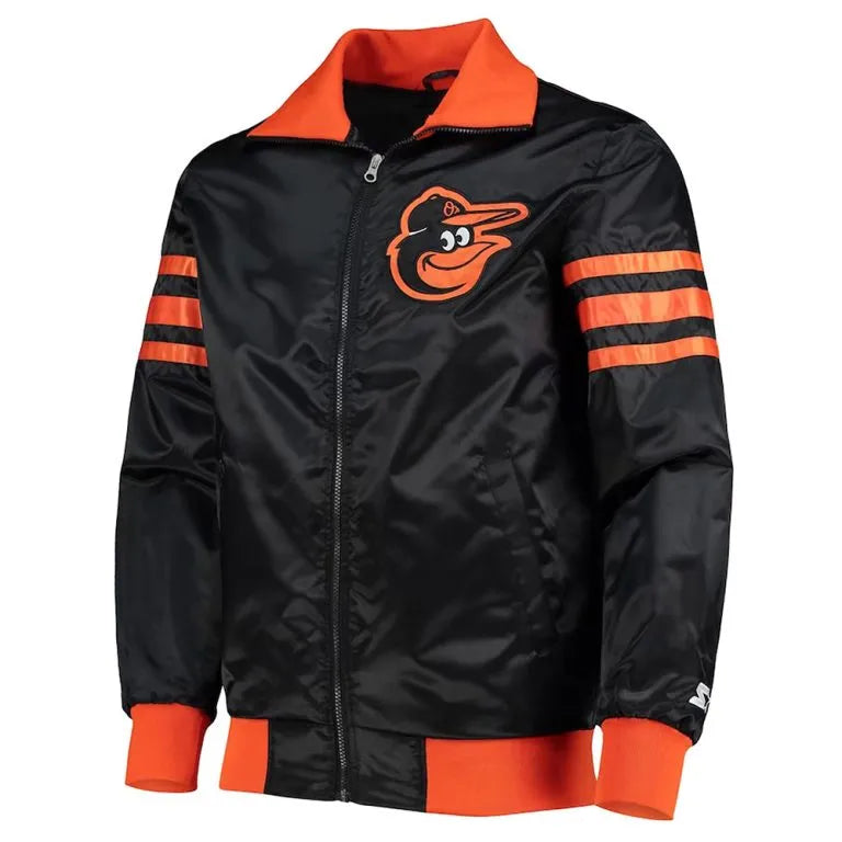 Baltimore Orioles The Captain II Black Satin Full-Zip Men's Bomber Jacket