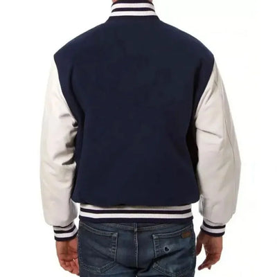 Atlanta Braves Navy Blue Wool and White Leather Sleeves Varsity Men's Jacket