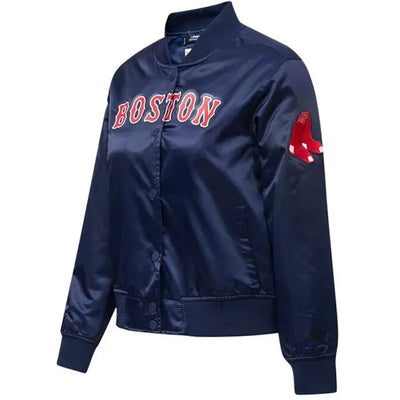 Boston Red Sox Navy Blue Satin Full-Snap Bomber Men's Jacket
