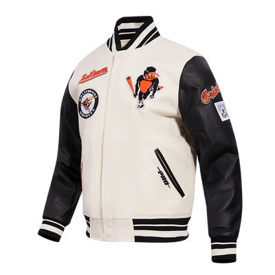 Baltimore Orioles Retro Classic Rib White Wool & Black Leather Sleeves Varsity Men's Jacket
