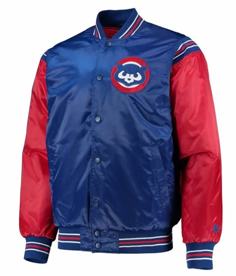 Chicago Cubs Bomber Red and Royal Blue Satin Full-Snap Men's Bomber Jacket