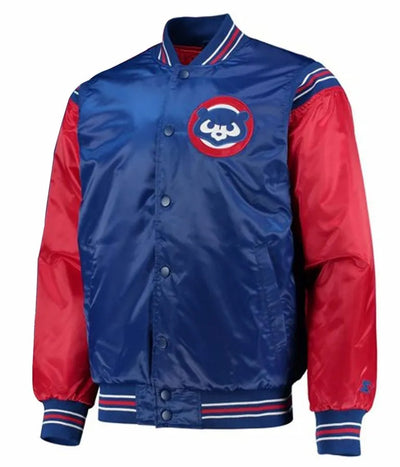Chicago Cubs Bomber Red and Royal Blue Satin Full-Snap Men's Bomber Jacket
