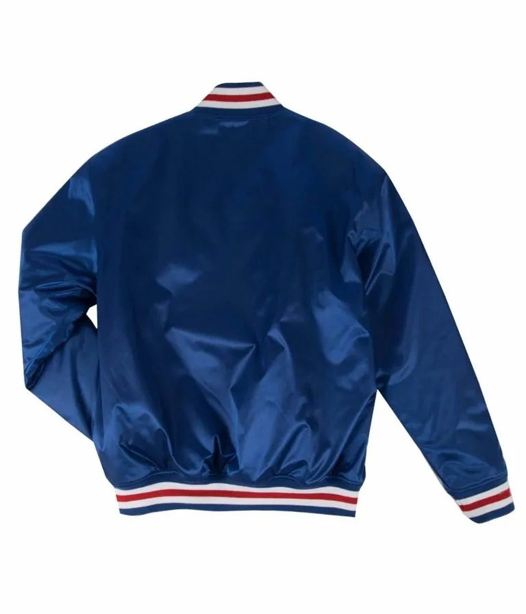 1990 Chicago Cubs Bomber Blue Satin Full-Snap Men's Bomber Jacket