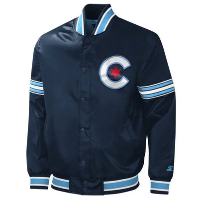 Chicago Cubs City Connect Midfield Full-Snap Varsity Navy Blue Satin Men's  Jacket