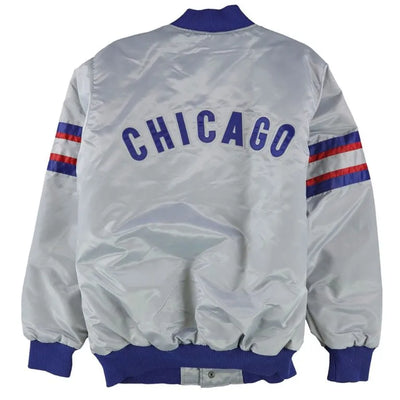 Chicago Cubs Gray Satin Varsity Full-Snap Men's Bomber Jacket