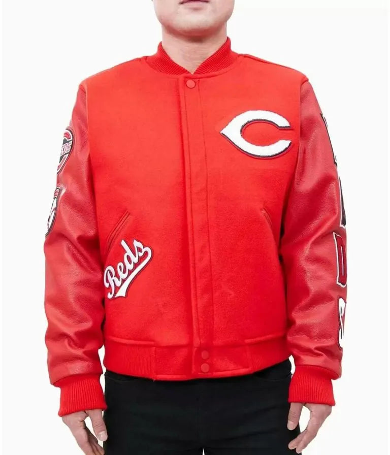 Cincinnati Reds Letterman Red Wool & Leather Sleeves Men's Varsity Jacket