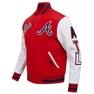 Atlanta Braves Script Tail Red Wool and White Leather Sleeves Varsity Men's Jacket