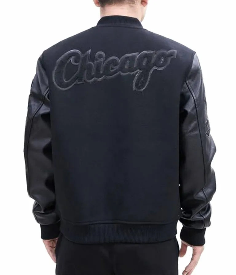 Chicago White Sox Black Wool & Leather Sleeves Letterman Men's Jacket