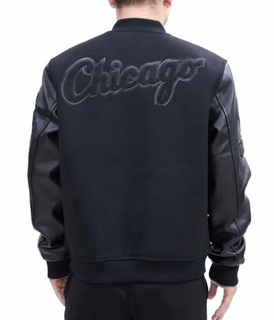 Chicago White Sox Black Wool & Leather Sleeves Letterman Men's Jacket