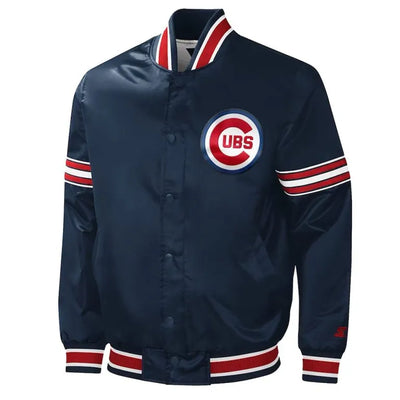 Chicago Cubs Slider Full-Snap Varsity Navy Blue Satin Men's Jacket
