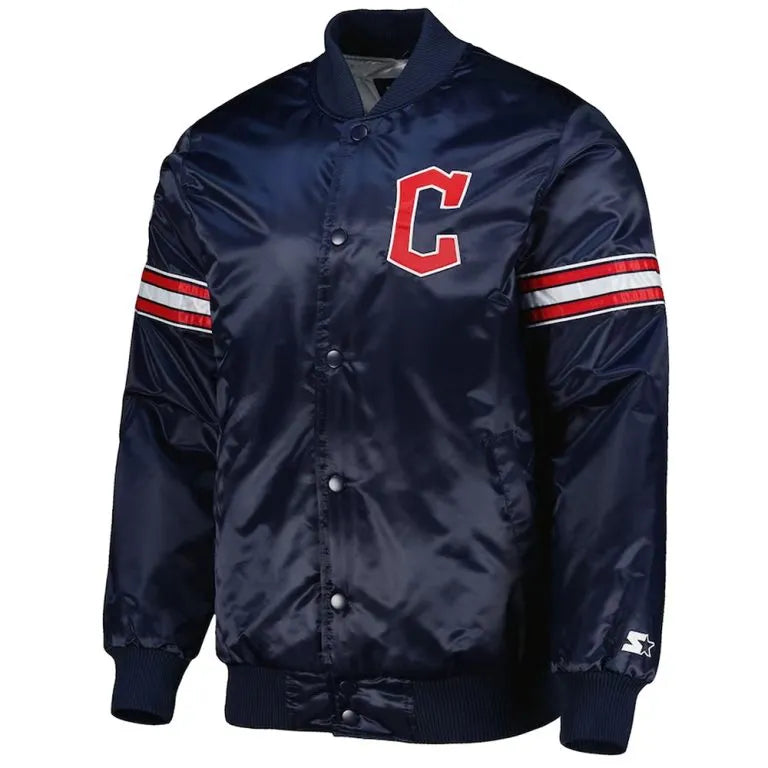 Cleveland Guardians Pick & Roll Full-Snap Navy Blue Satin Men's Jacket
