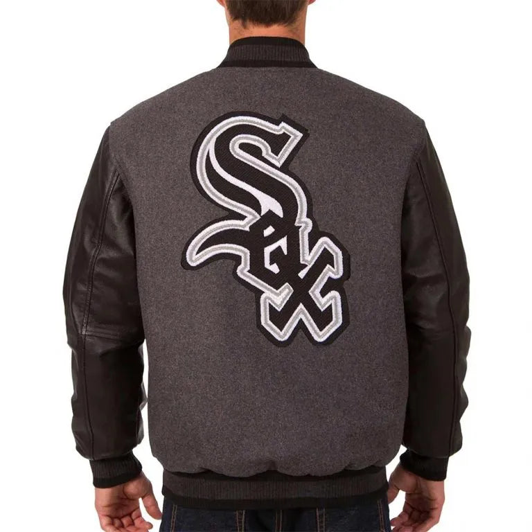 Chicago White Sox Charcoal Wool & Black Leather Sleeves Varsity Men's Jacket