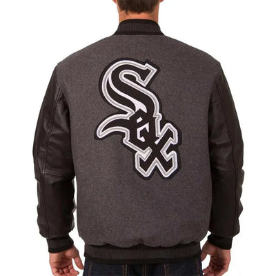 Chicago White Sox Charcoal Wool & Black Leather Sleeves Varsity Men's Jacket