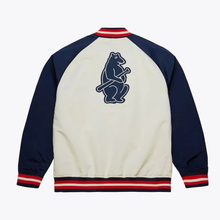 Chicago Cubs Vintage Logo Double Clutch Full-Snap Cream & Navy Blue Satin Men's Jacket