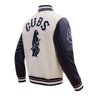 Chicago Cubs White Wool & Black Leather Sleeves Varsity Men's Jacket