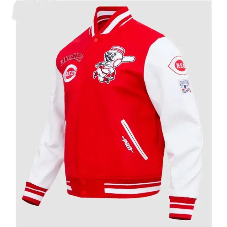 Cincinnati Reds Retro Classic Red & White Varsity Wool & Leather Men's Jacket