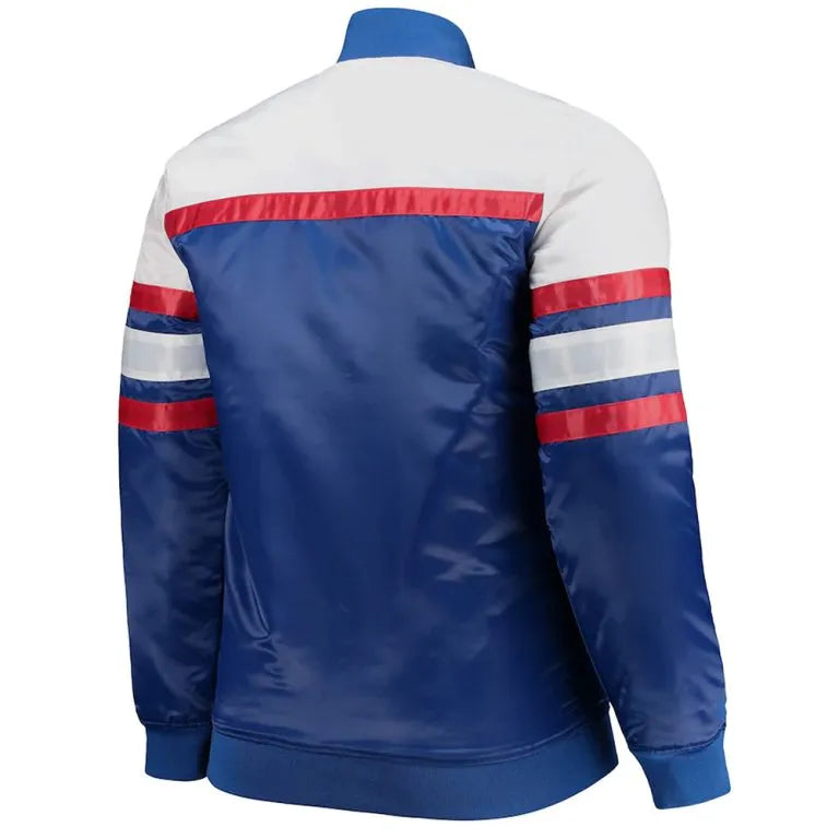 Atlanta Braves Special Script Coaches Blue and White Satin Men's Bomber Jacket