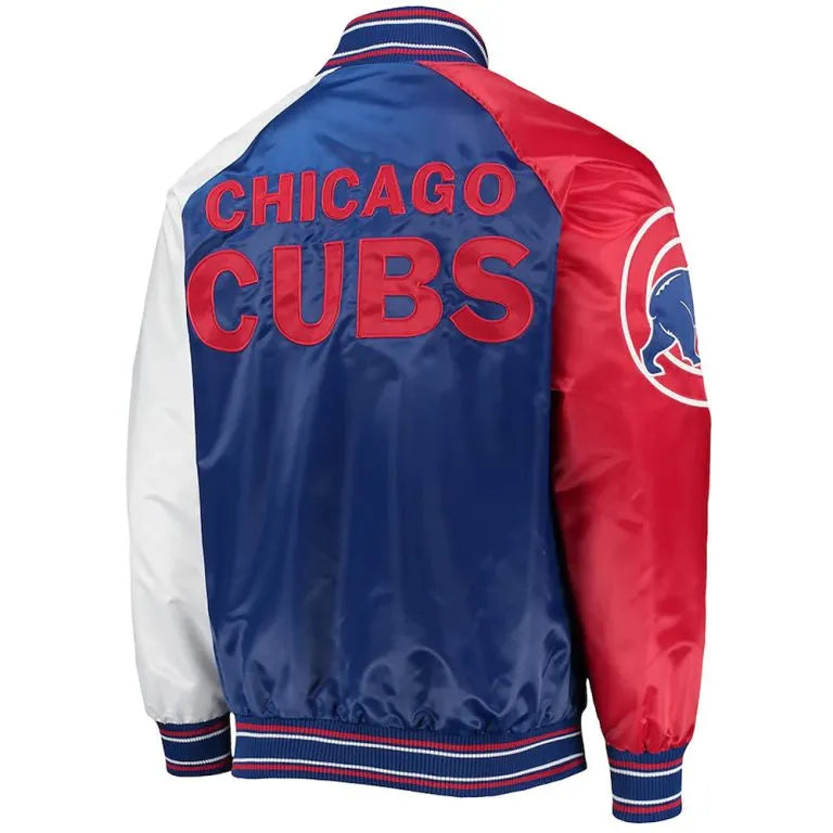 Chicago Cubs Reliever Full-Snap Varsity Royal Blue & Red Satin Men's Jacket