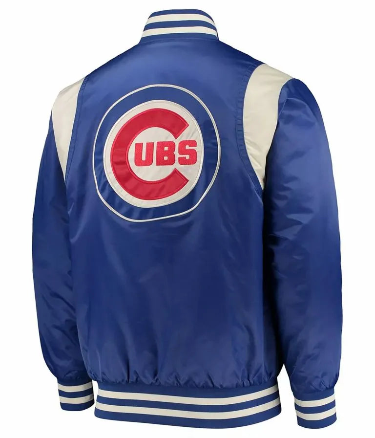 Chicago Cubs Royal Blue & Cream Satin Bomber Varsity Men's Jacket
