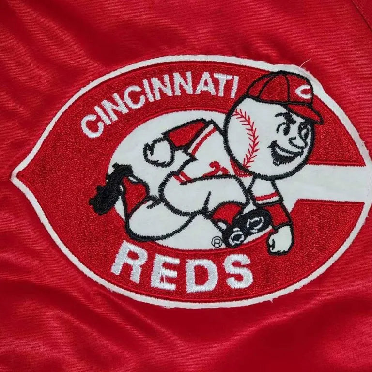 Cincinnati Reds 80s Full-Snap Bomber Red Satin Men's Jacket
