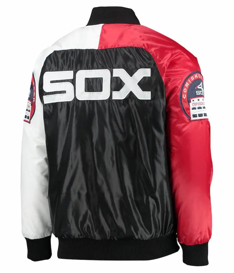 Chicago White Sox Tri-Color Satin Full-Snap Bomber Men's Jacket