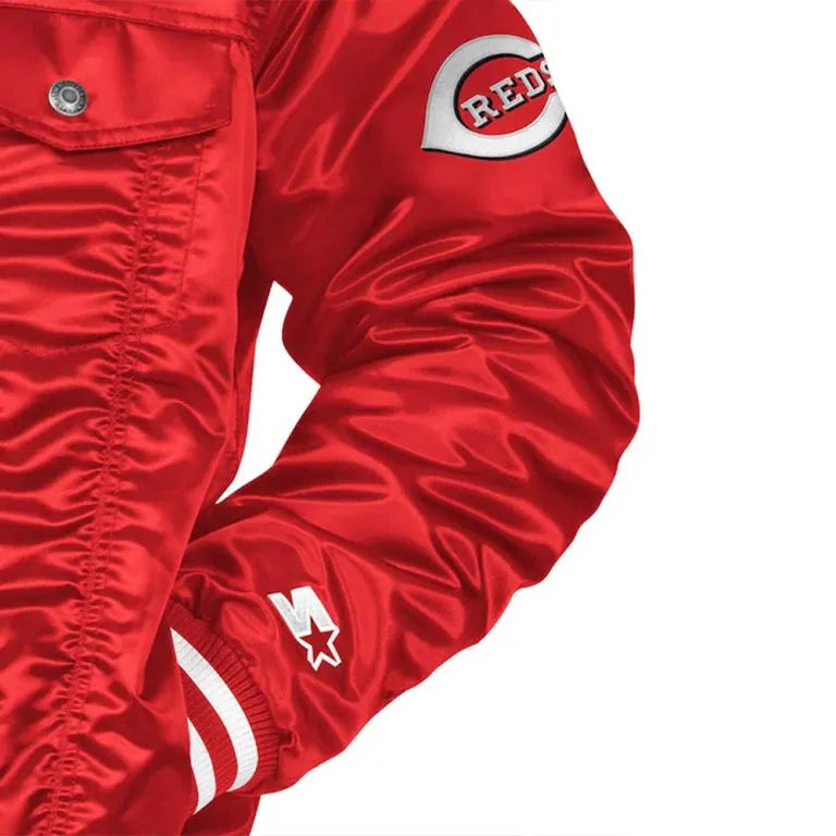 Cincinnati Reds Trucker Silver Tab Full-Snap Red Satin Men's Jacket