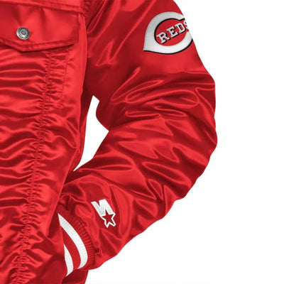 Cincinnati Reds Trucker Silver Tab Full-Snap Red Satin Men's Jacket