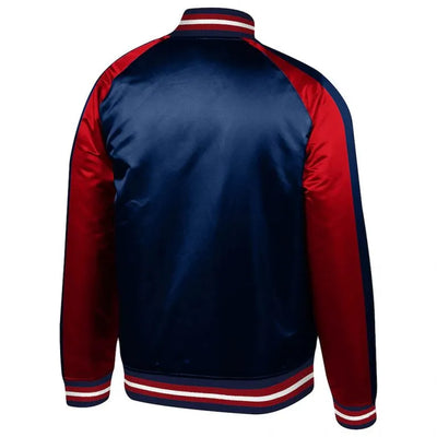 Boston Red Sox Blocked Full-Snap Raglan Navy & Red Satin Men's Bomber Jacket