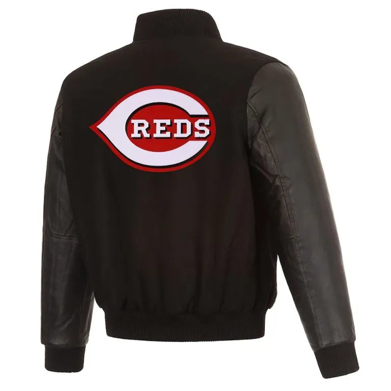 Cincinnati Reds Black Wool & Leather Sleeves Varsity Men's Jacket