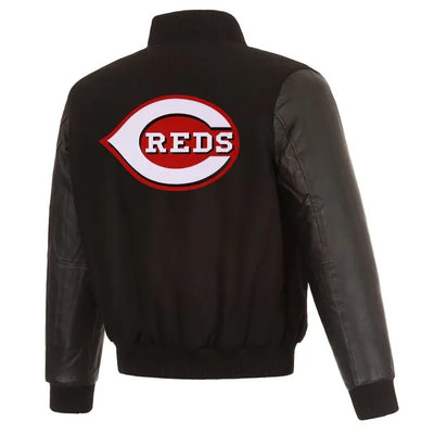 Cincinnati Reds Black Wool & Leather Sleeves Varsity Men's Jacket