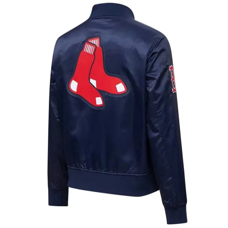 Boston Red Sox Navy Blue Satin Full-Snap Bomber Men's Jacket